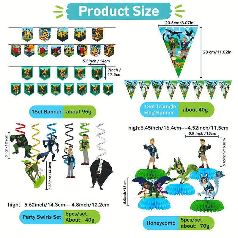 Wild Kratts Jungle Theme Birthday Party Ceremony Scene Layout Decorative Banner Spiral Honeycomb Pennant Disposable Items