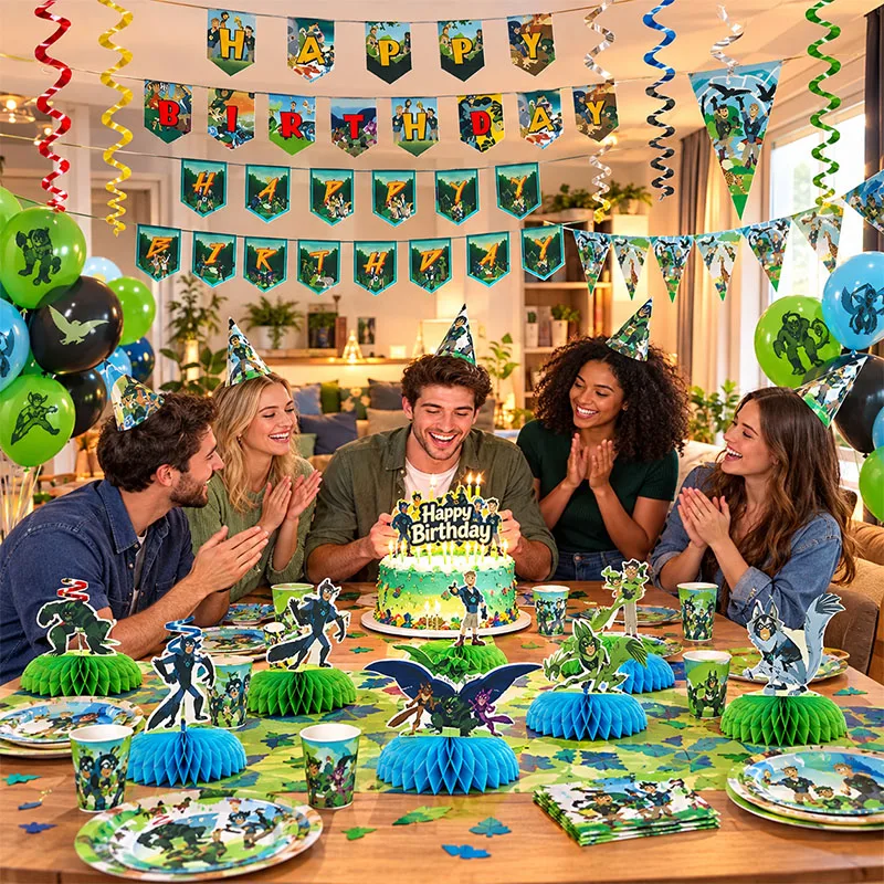 Wild Kratts Jungle Theme Birthday Party Ceremony Scene Layout Decorative Banner Spiral Honeycomb Pennant Disposable Items