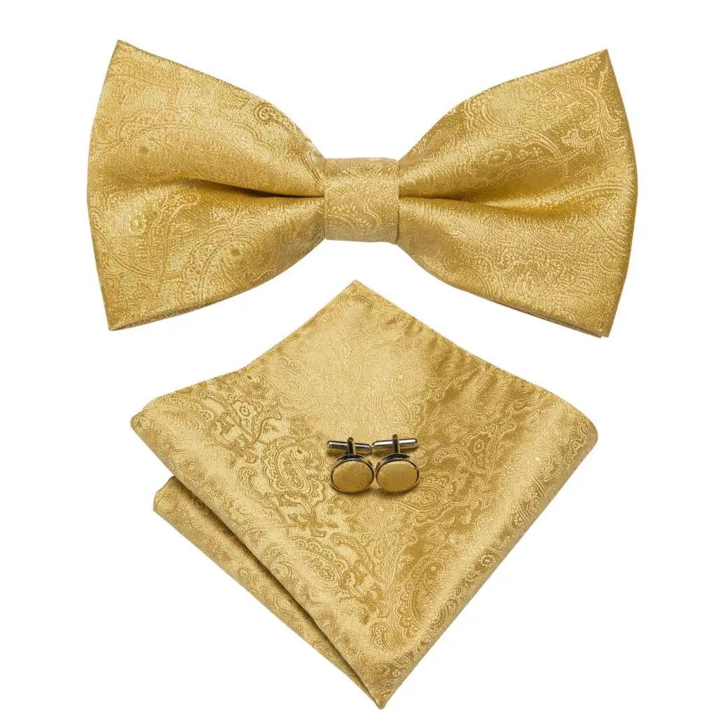 Hi-Tie Silk Pink Striped Mens Bowtie Jacquard Adult Bow Tie Hankerchief Cufflinks Set Pre-tied Butterfly Bowknot Wedding Party