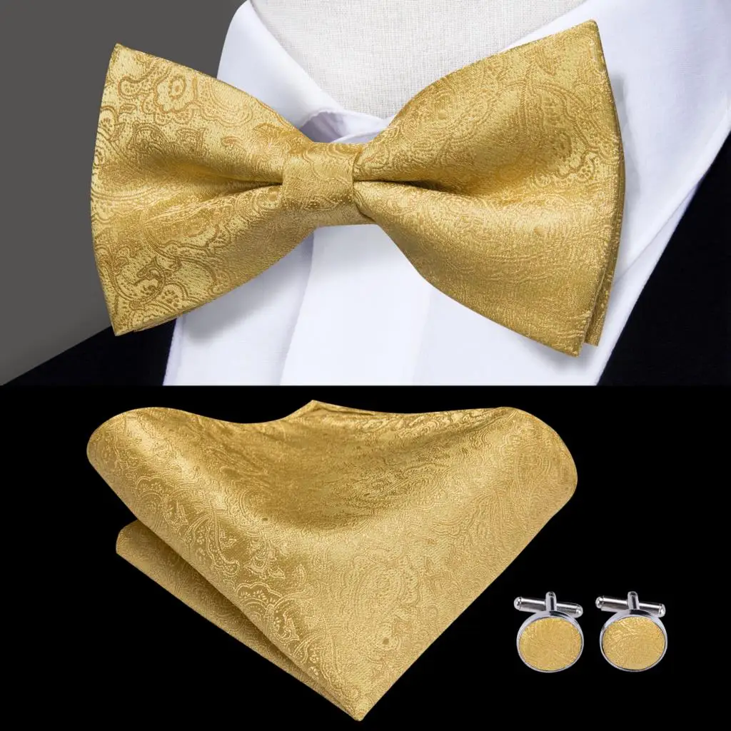 Hi-Tie Silk Pink Striped Mens Bowtie Jacquard Adult Bow Tie Hankerchief Cufflinks Set Pre-tied Butterfly Bowknot Wedding Party