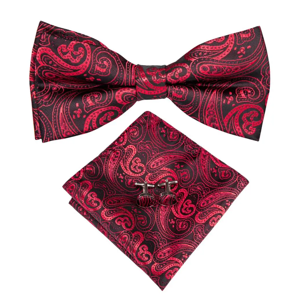 Hi-Tie Silk Pink Striped Mens Bowtie Jacquard Adult Bow Tie Hankerchief Cufflinks Set Pre-tied Butterfly Bowknot Wedding Party