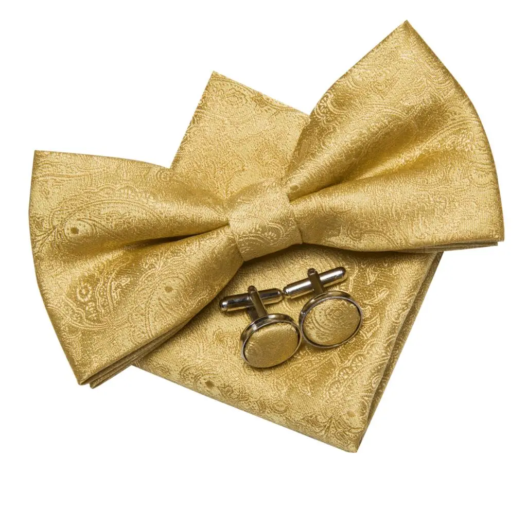Hi-Tie Silk Pink Striped Mens Bowtie Jacquard Adult Bow Tie Hankerchief Cufflinks Set Pre-tied Butterfly Bowknot Wedding Party