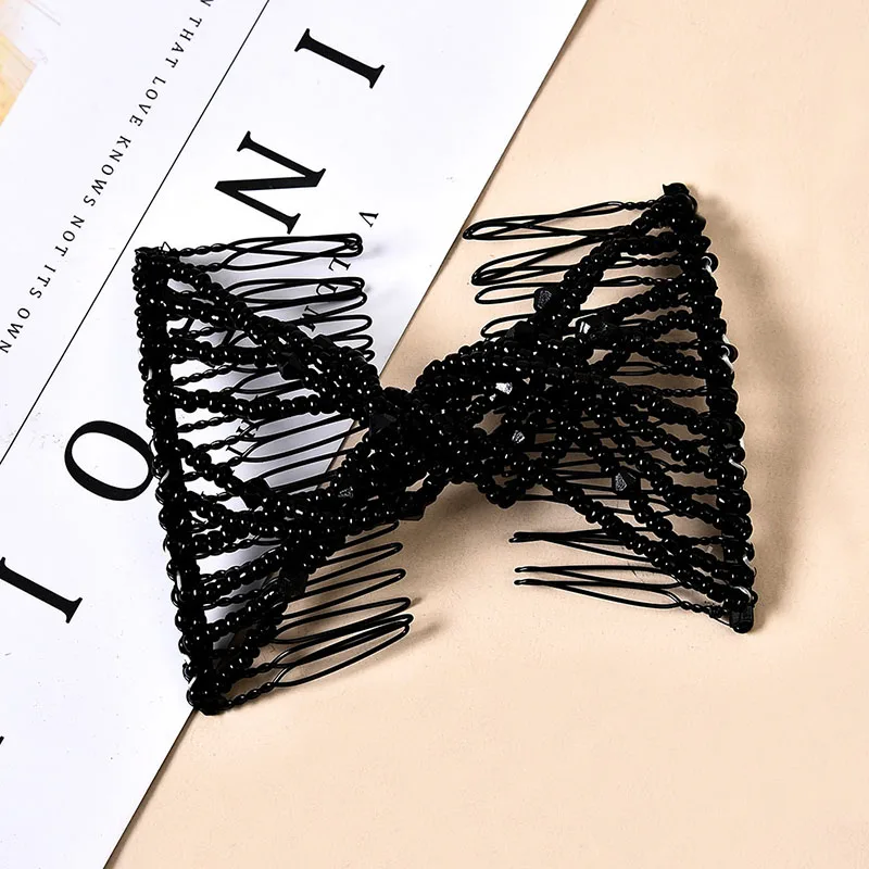 Women DIY Hair Accessories Pearl Beaded Elastic Hair Claw Hairpin Magic Comb Up-Do Hairstyle Bun Maker Tool Ponytail Hairdo Wolf