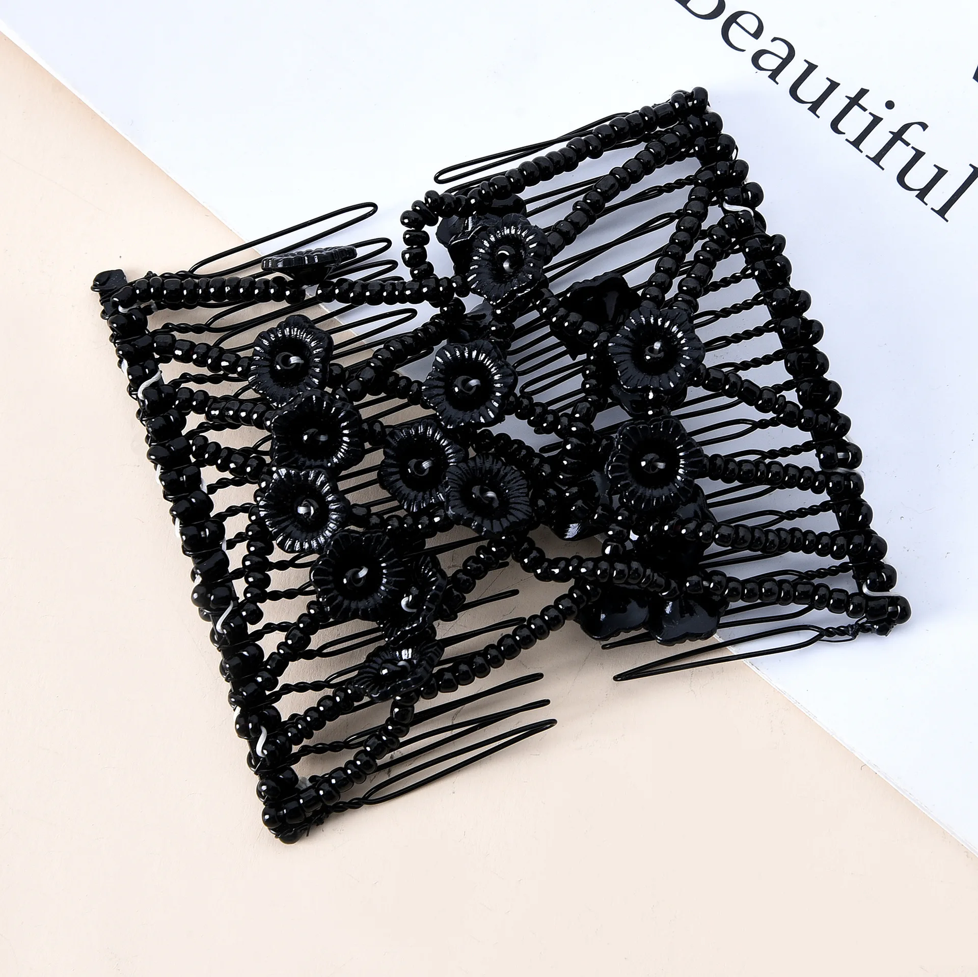 Women DIY Hair Accessories Pearl Beaded Elastic Hair Claw Hairpin Magic Comb Up-Do Hairstyle Bun Maker Tool Ponytail Hairdo Wolf