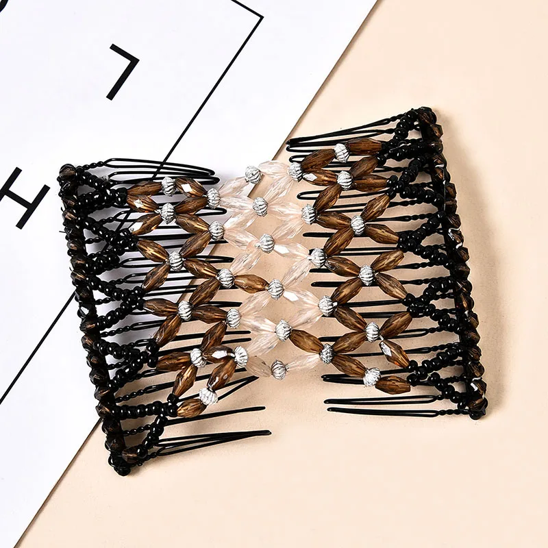 Women DIY Hair Accessories Pearl Beaded Elastic Hair Claw Hairpin Magic Comb Up-Do Hairstyle Bun Maker Tool Ponytail Hairdo Wolf