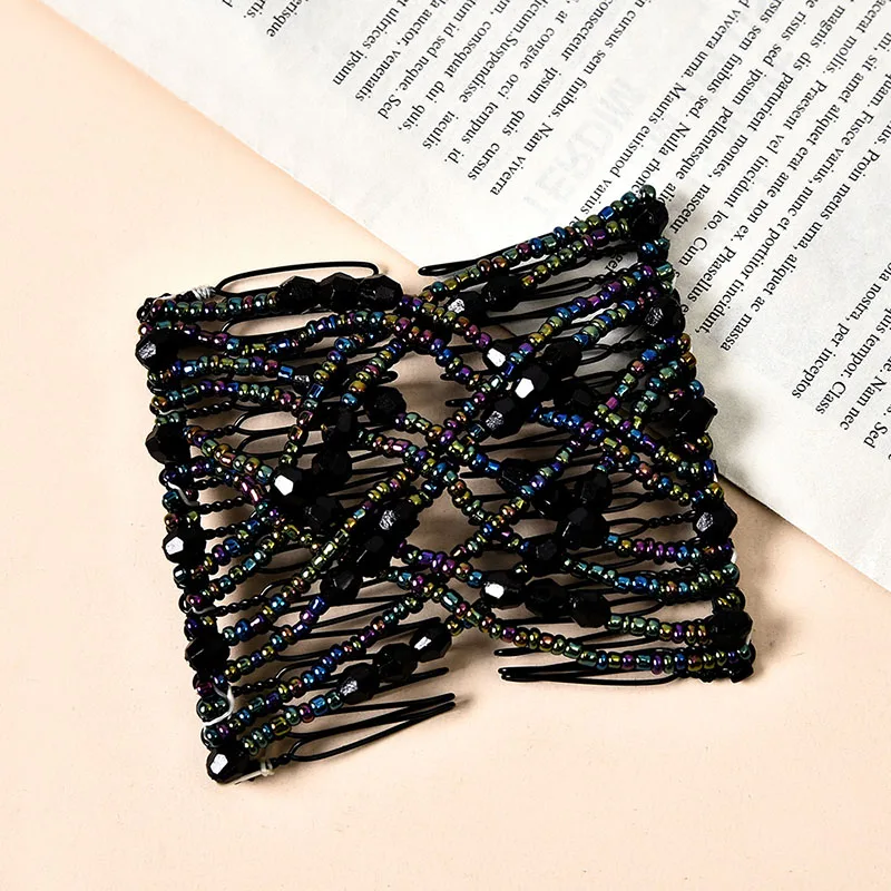 Women DIY Hair Accessories Pearl Beaded Elastic Hair Claw Hairpin Magic Comb Up-Do Hairstyle Bun Maker Tool Ponytail Hairdo Wolf