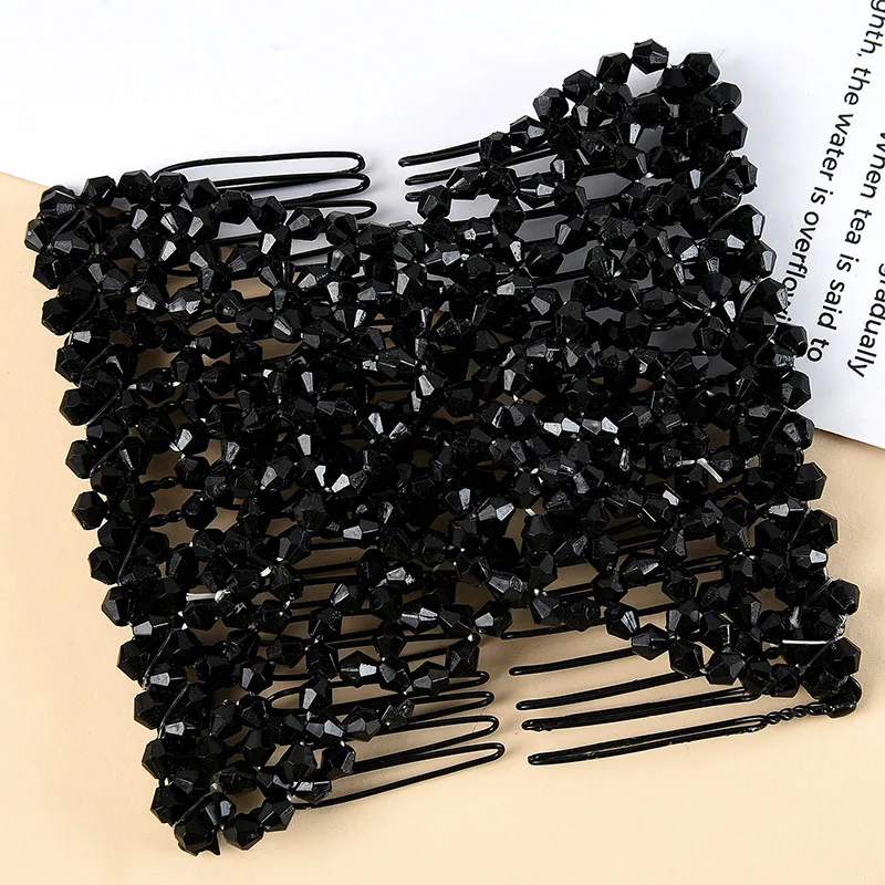 Women DIY Hair Accessories Pearl Beaded Elastic Hair Claw Hairpin Magic Comb Up-Do Hairstyle Bun Maker Tool Ponytail Hairdo Wolf