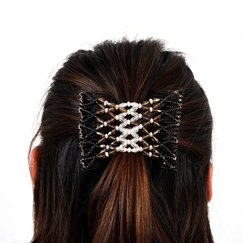 Women DIY Hair Accessories Pearl Beaded Elastic Hair Claw Hairpin Magic Comb Up-Do Hairstyle Bun Maker Tool Ponytail Hairdo Wolf