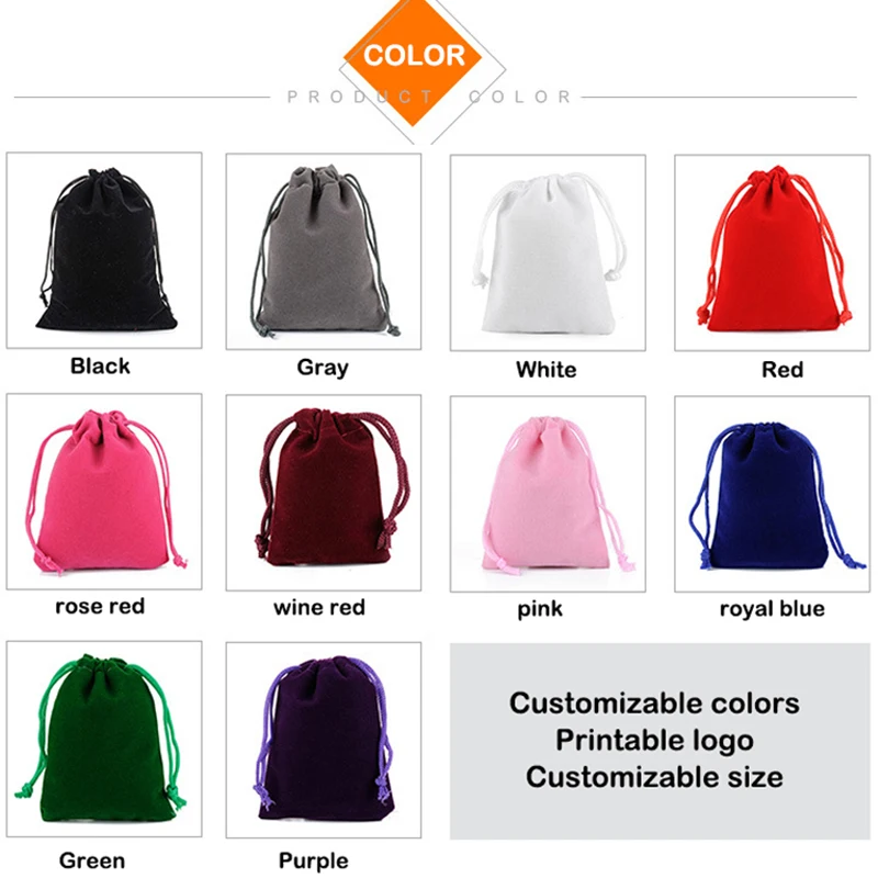 Wholesale 50pcs Colorful Velvet Bag Drawstring Pouches Jewelry Packaging Velvet Pouches Drawstring Packing Gift Bags Customized