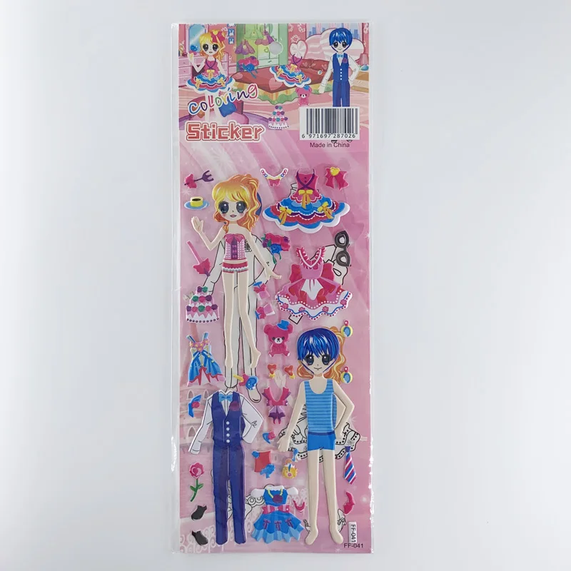 4 Sheets/Set Dress Up Girl Pattern Cartoon Stickers Kids Notebook 3D Puffy Bubble Sticker Label for Girls Gift