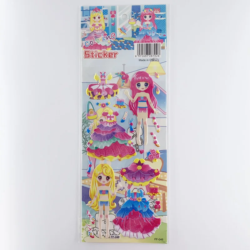 4 Sheets/Set Dress Up Girl Pattern Cartoon Stickers Kids Notebook 3D Puffy Bubble Sticker Label for Girls Gift