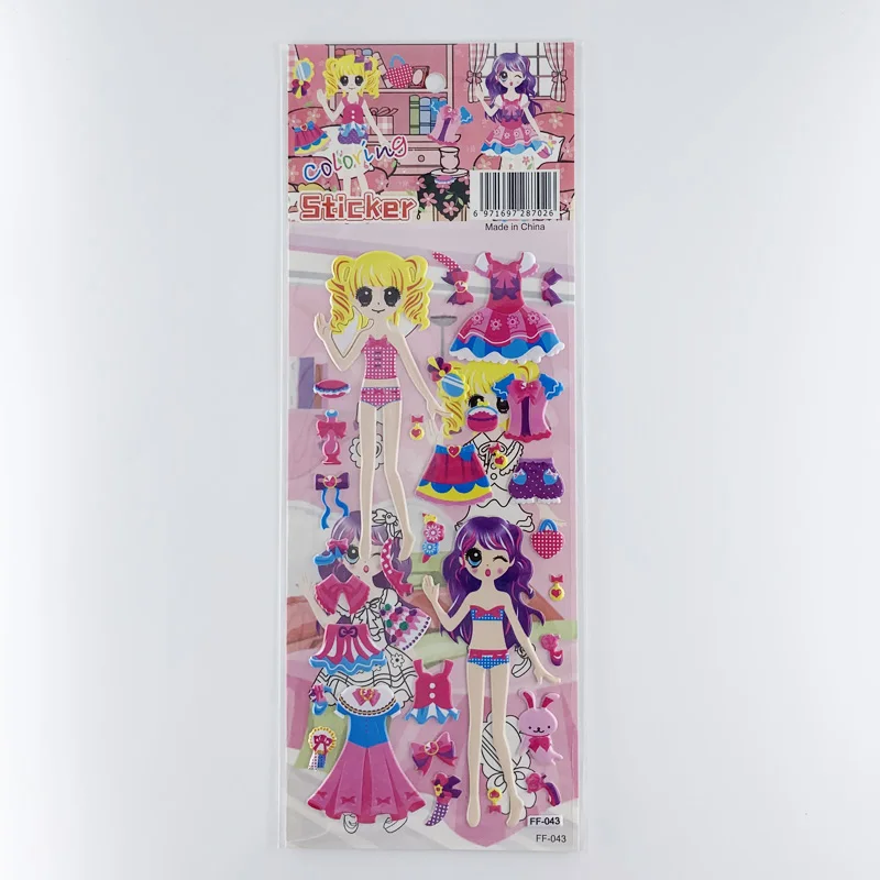 4 Sheets/Set Dress Up Girl Pattern Cartoon Stickers Kids Notebook 3D Puffy Bubble Sticker Label for Girls Gift