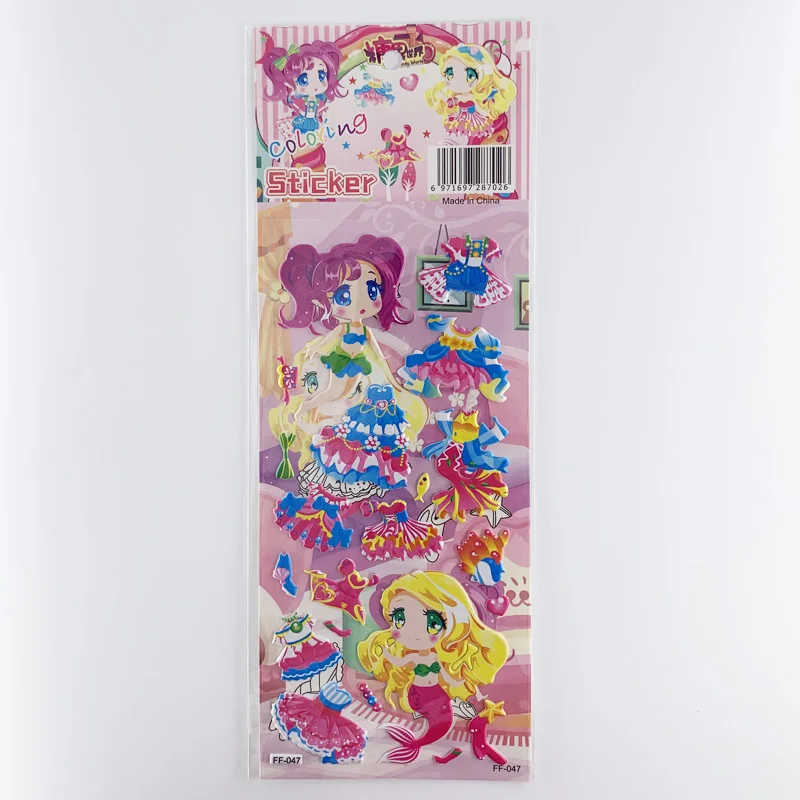 4 Sheets/Set Dress Up Girl Pattern Cartoon Stickers Kids Notebook 3D Puffy Bubble Sticker Label for Girls Gift
