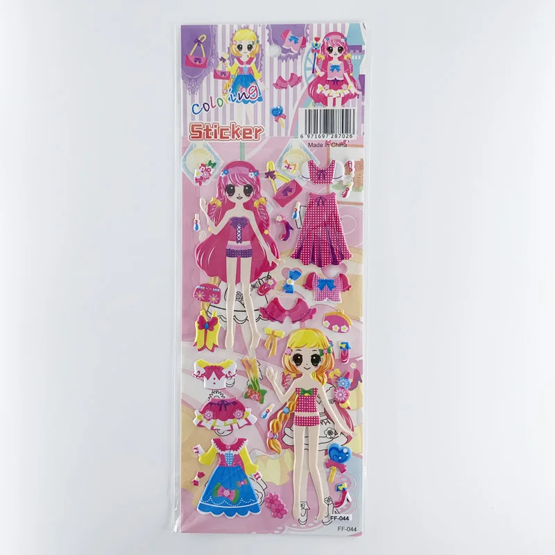 4 Sheets/Set Dress Up Girl Pattern Cartoon Stickers Kids Notebook 3D Puffy Bubble Sticker Label for Girls Gift