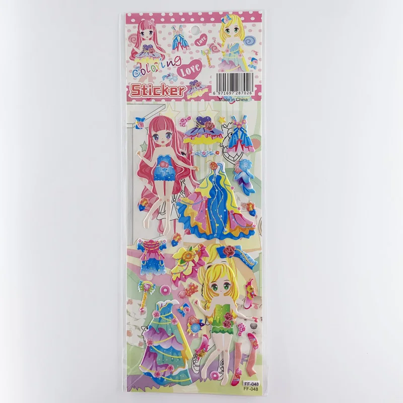 4 Sheets/Set Dress Up Girl Pattern Cartoon Stickers Kids Notebook 3D Puffy Bubble Sticker Label for Girls Gift
