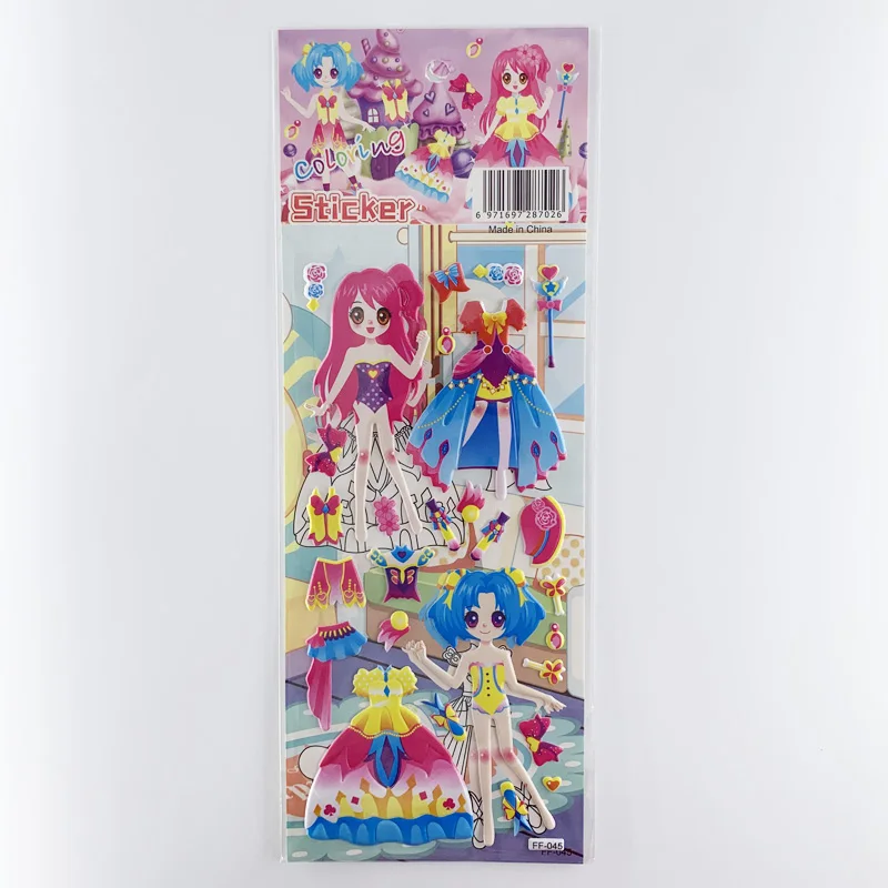 4 Sheets/Set Dress Up Girl Pattern Cartoon Stickers Kids Notebook 3D Puffy Bubble Sticker Label for Girls Gift