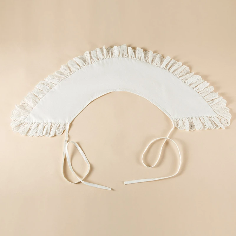 Royal Style Cotton Fake Collar Shawl Wrap Hollow Out Floral Lace Ruffled Trim Necklace Pointed Triangle Lapel Blouse