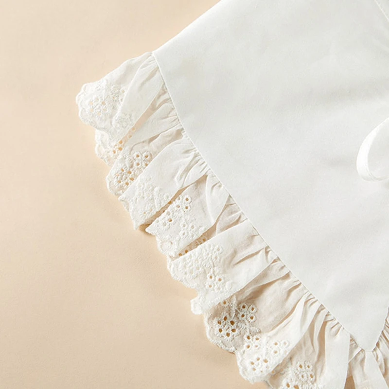 Royal Style Cotton Fake Collar Shawl Wrap Hollow Out Floral Lace Ruffled Trim Necklace Pointed Triangle Lapel Blouse