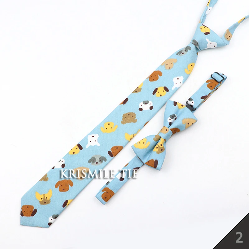 Cartoon Floral Children Tie Bowtie Set Cotton Skinny Slim Casual Solid Color Boys Girls Colorful Adjustable Shirt Gravata Gift