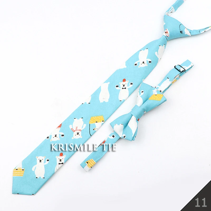 Cartoon Floral Children Tie Bowtie Set Cotton Skinny Slim Casual Solid Color Boys Girls Colorful Adjustable Shirt Gravata Gift