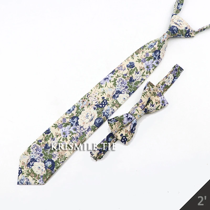 Cartoon Floral Children Tie Bowtie Set Cotton Skinny Slim Casual Solid Color Boys Girls Colorful Adjustable Shirt Gravata Gift