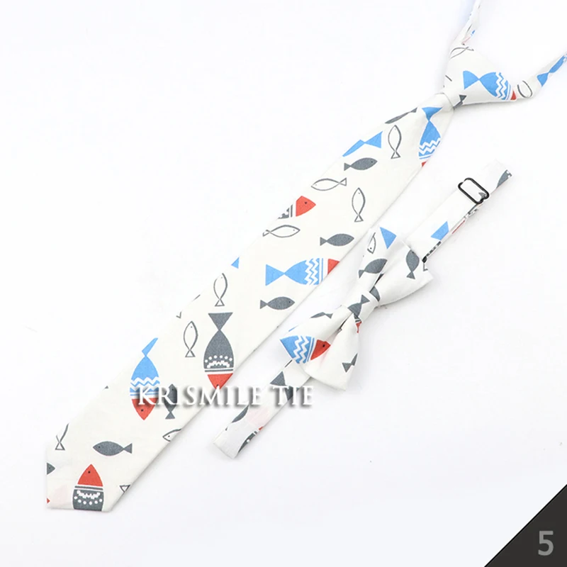 Cartoon Floral Children Tie Bowtie Set Cotton Skinny Slim Casual Solid Color Boys Girls Colorful Adjustable Shirt Gravata Gift
