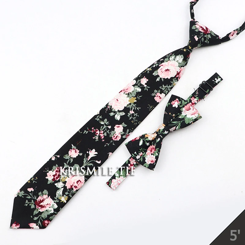 Cartoon Floral Children Tie Bowtie Set Cotton Skinny Slim Casual Solid Color Boys Girls Colorful Adjustable Shirt Gravata Gift