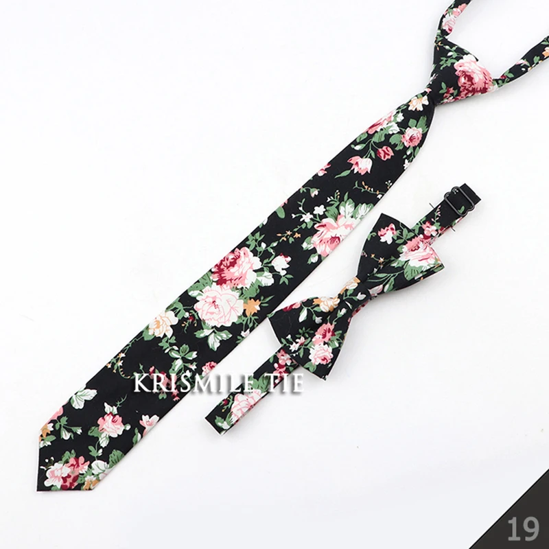 Cartoon Floral Children Tie Bowtie Set Cotton Skinny Slim Casual Solid Color Boys Girls Colorful Adjustable Shirt Gravata Gift
