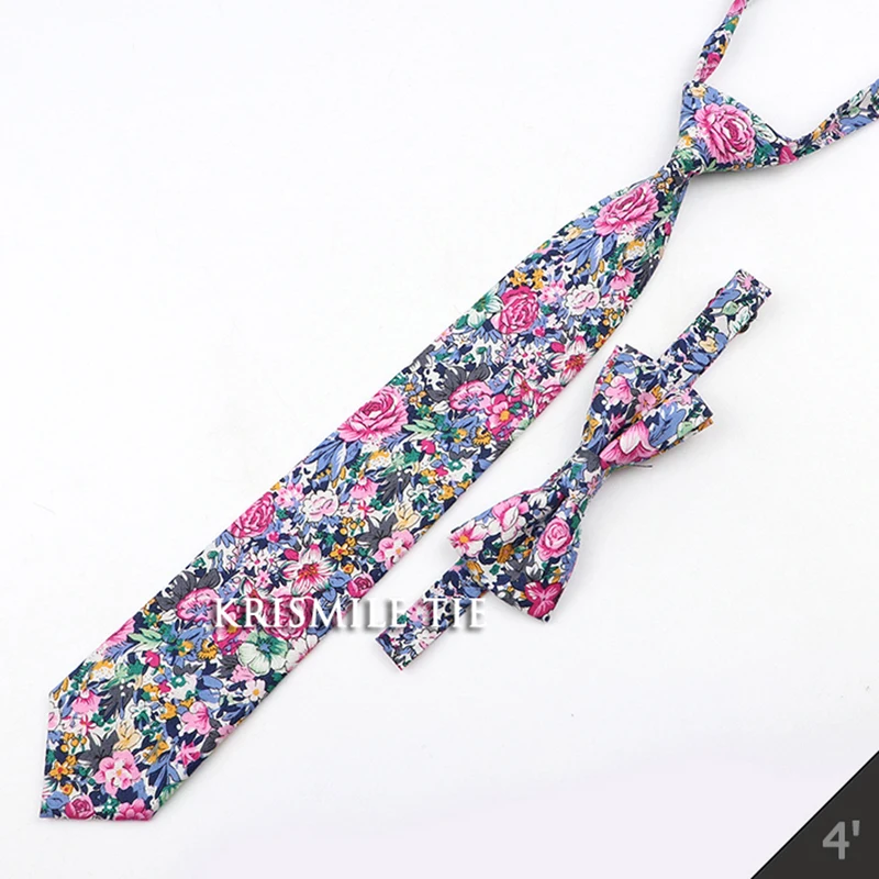 Cartoon Floral Children Tie Bowtie Set Cotton Skinny Slim Casual Solid Color Boys Girls Colorful Adjustable Shirt Gravata Gift