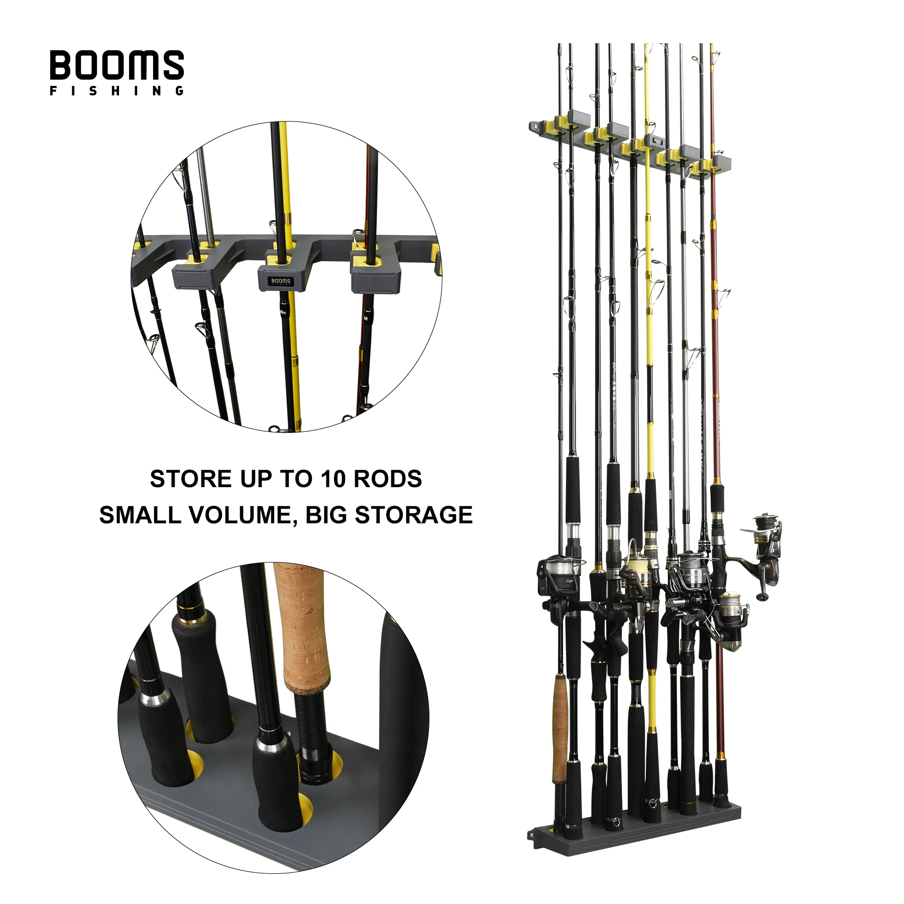 Booms Fishing WV4 Fishing Rod Holders Vertical Wall Rod Rack Store Up to 10 Rods For Fishing Pole Holder Storage Tools 4 Colors