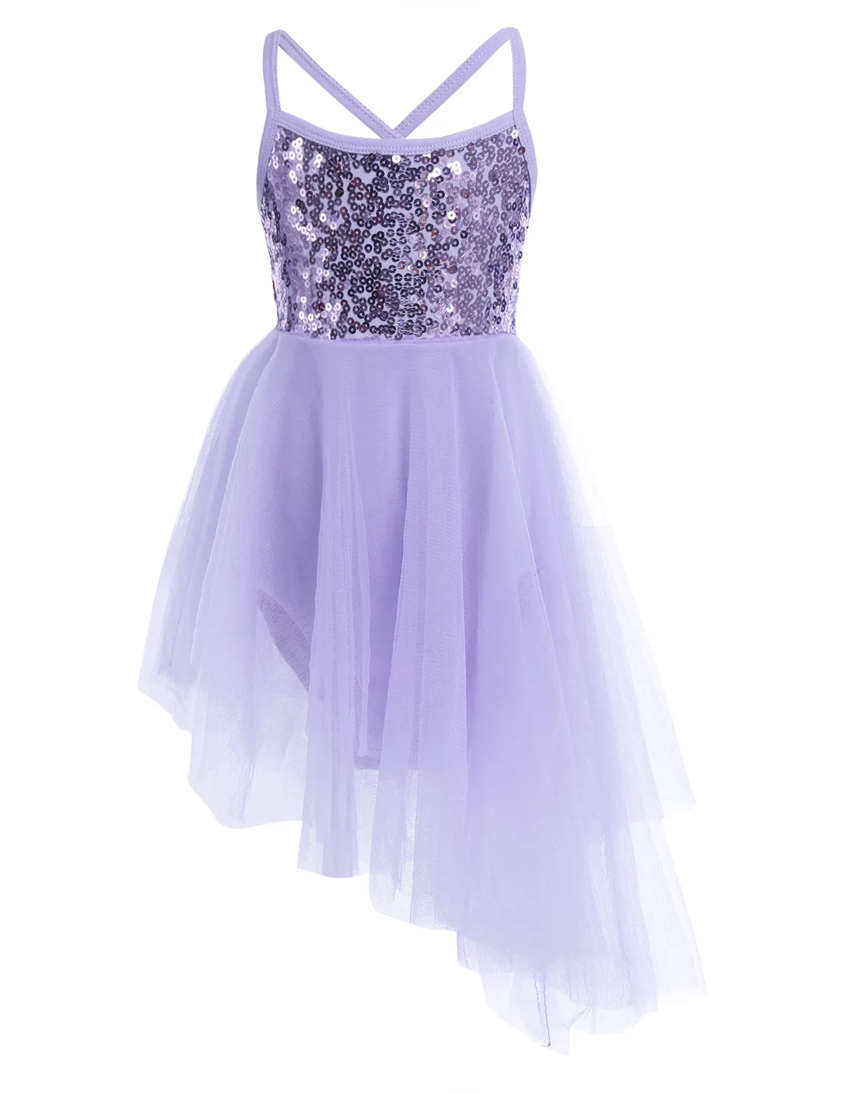 Kids Girls Sequins Ballet Tutu Dress Sleeveless Hi-lo Fairy Tulle Gymnastics Leotard Dress Ballerina Dance Performance Costumes