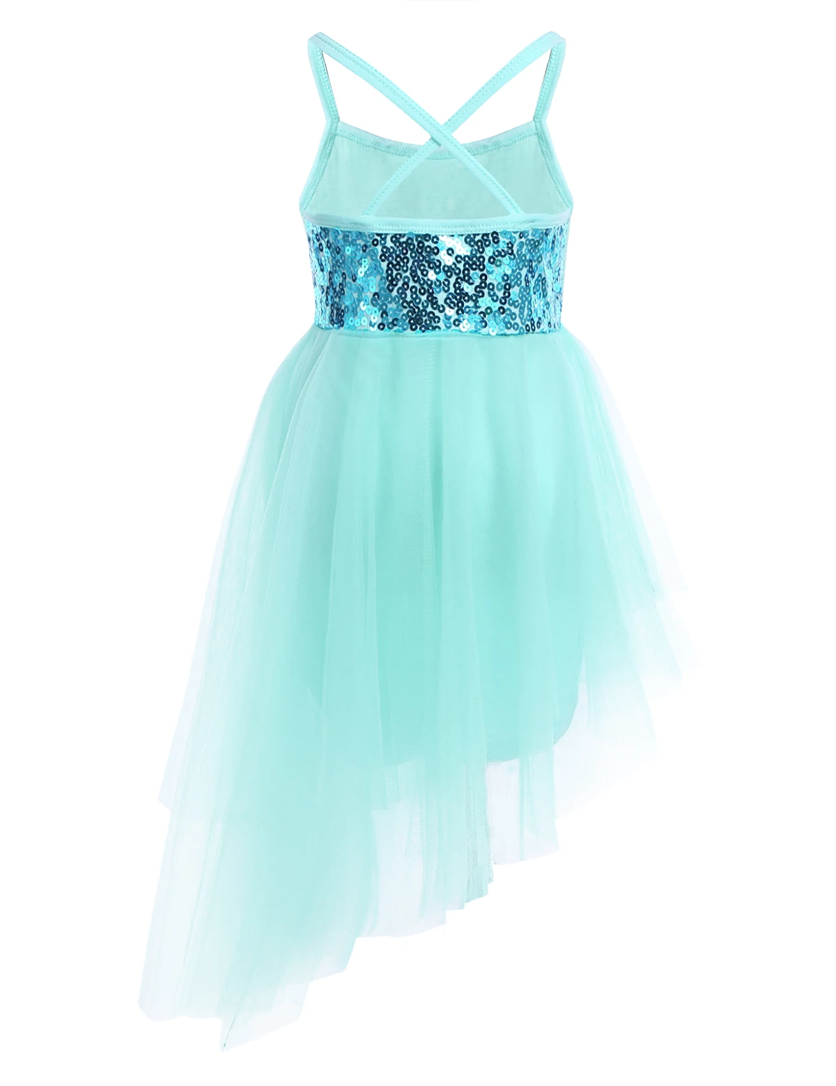 Kids Girls Sequins Ballet Tutu Dress Sleeveless Hi-lo Fairy Tulle Gymnastics Leotard Dress Ballerina Dance Performance Costumes