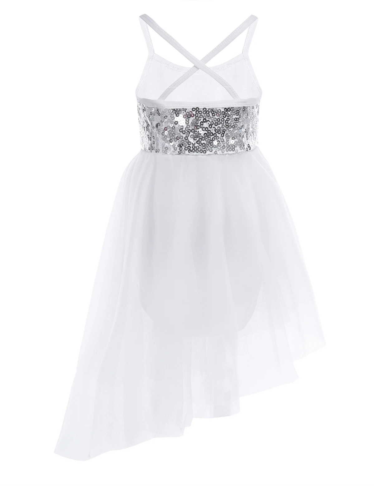 Kids Girls Sequins Ballet Tutu Dress Sleeveless Hi-lo Fairy Tulle Gymnastics Leotard Dress Ballerina Dance Performance Costumes