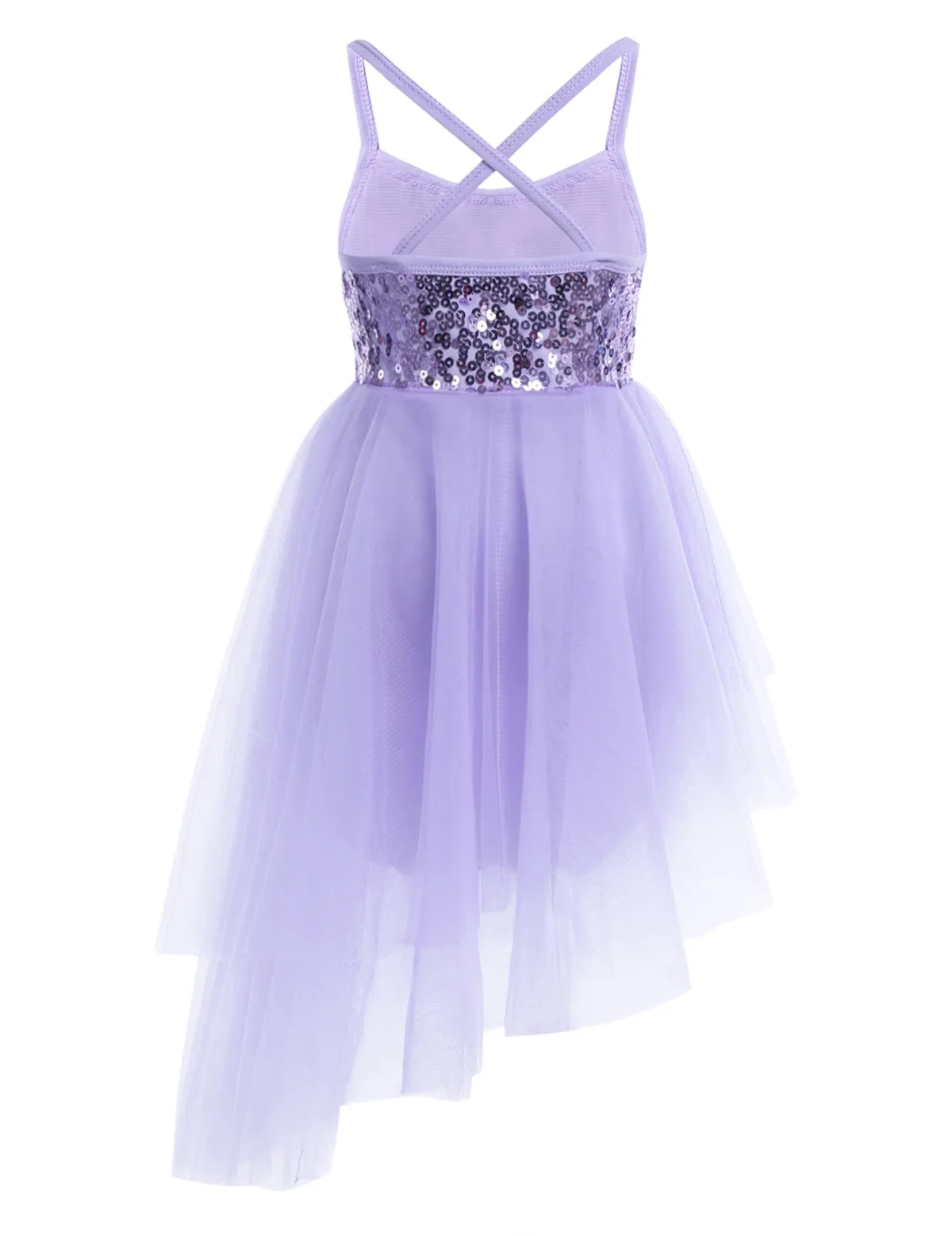 Kids Girls Sequins Ballet Tutu Dress Sleeveless Hi-lo Fairy Tulle Gymnastics Leotard Dress Ballerina Dance Performance Costumes