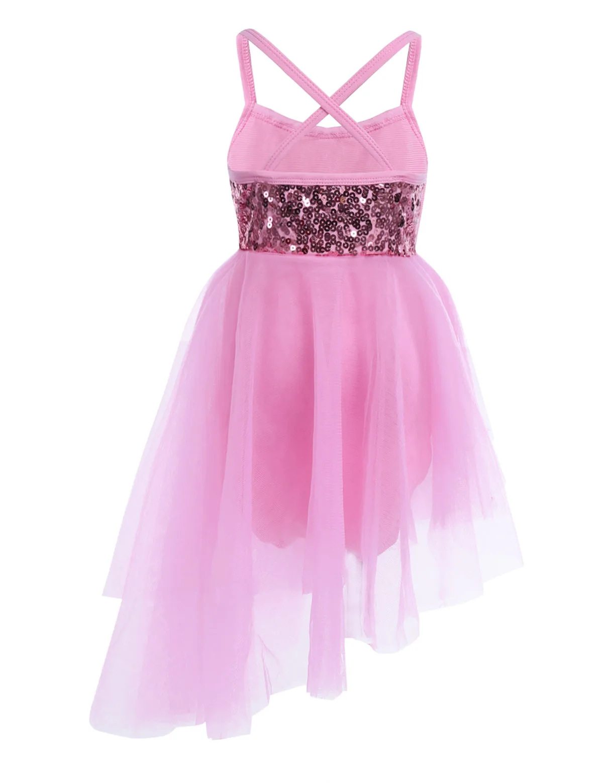 Kids Girls Sequins Ballet Tutu Dress Sleeveless Hi-lo Fairy Tulle Gymnastics Leotard Dress Ballerina Dance Performance Costumes
