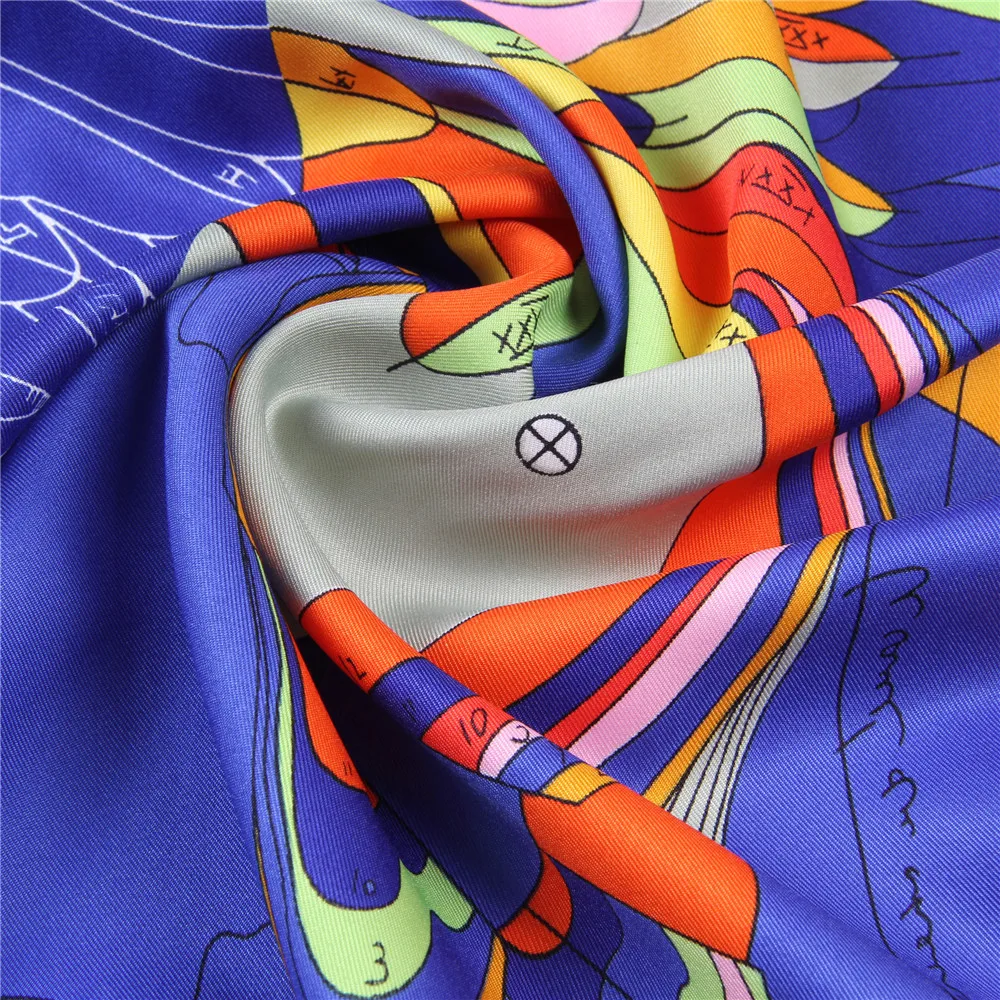 Manual Hand Rolled Twill Silk Scarf Women Horse Print Square Scarves Wraps Echarpes Curled Foulards Femme Bandana Hijabs