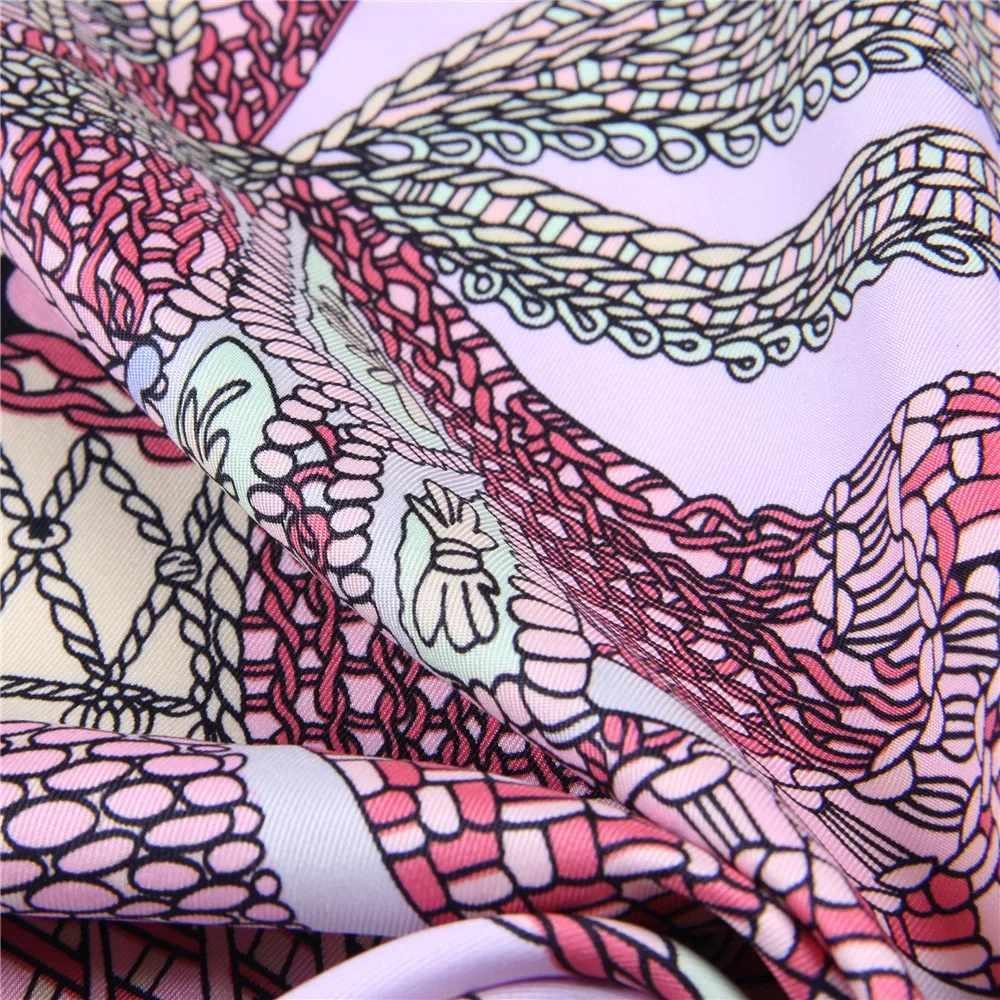 Manual Hand Rolled Twill Silk Scarf Women Horse Print Square Scarves Wraps Echarpes Curled Foulards Femme Bandana Hijabs