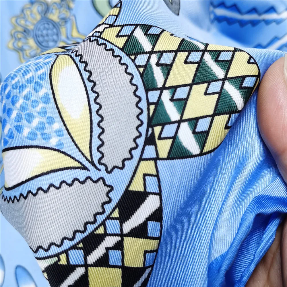 Manual Hand Rolled Twill Silk Scarf Women Horse Print Square Scarves Wraps Echarpes Curled Foulards Femme Bandana Hijabs