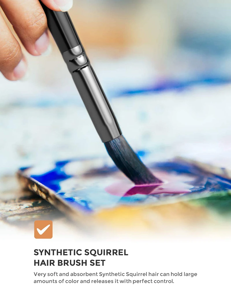 12PCS Professional Watercolor Paint Brushes Set Artist Synthetic Fine Squirrel Brush Round Tip for Detail, Gouache, Acrylic, Oil