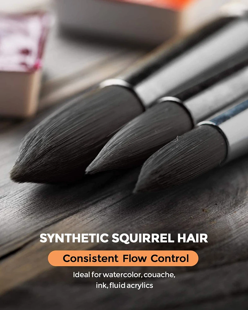 12PCS Professional Watercolor Paint Brushes Set Artist Synthetic Fine Squirrel Brush Round Tip for Detail, Gouache, Acrylic, Oil