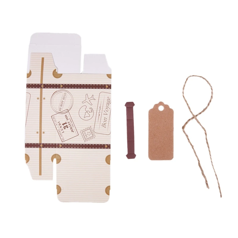 Hot Sale 50pcs Mini Suitcase Favor Box Party Favor Candy Box, Vintage Kraft Paper with Tags and rope for Wedding/Travel Themed P
