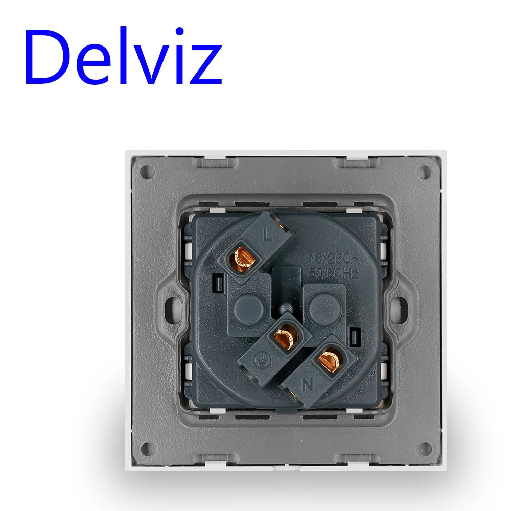Delviz French standard Outlet,Tempered Crystal Glass Panel,Household AC interface 110-250V Ports, Wall Embedded 16A Power Socket