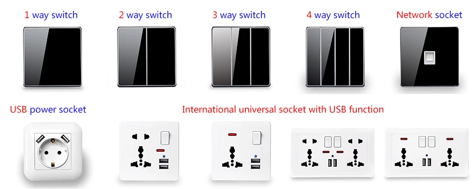 Delviz French standard Outlet,Tempered Crystal Glass Panel,Household AC interface 110-250V Ports, Wall Embedded 16A Power Socket