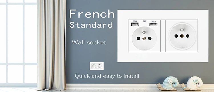 Delviz French standard Outlet,Tempered Crystal Glass Panel,Household AC interface 110-250V Ports, Wall Embedded 16A Power Socket