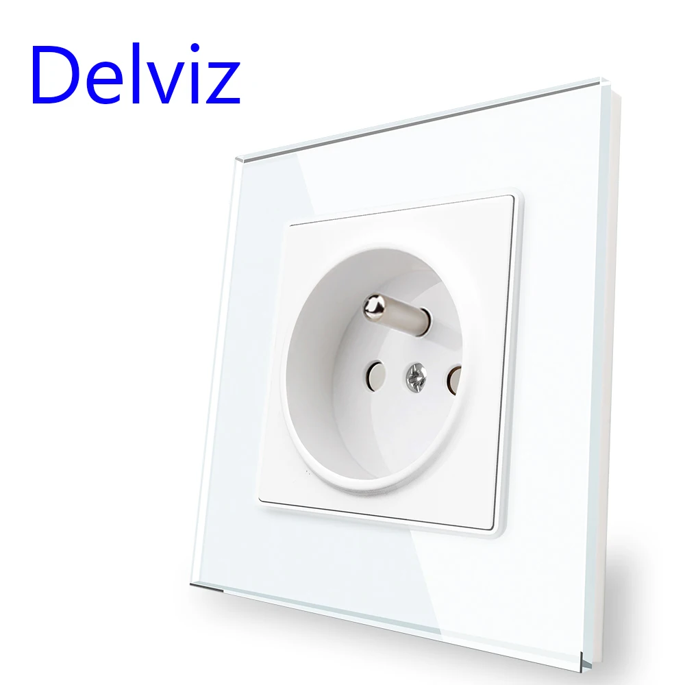 Delviz French standard Outlet,Tempered Crystal Glass Panel,Household AC interface 110-250V Ports, Wall Embedded 16A Power Socket