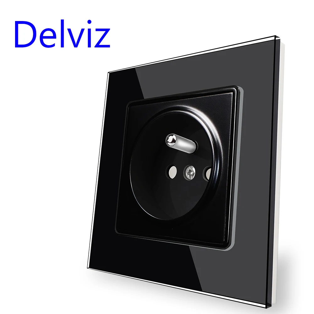 Delviz French standard Outlet,Tempered Crystal Glass Panel,Household AC interface 110-250V Ports, Wall Embedded 16A Power Socket