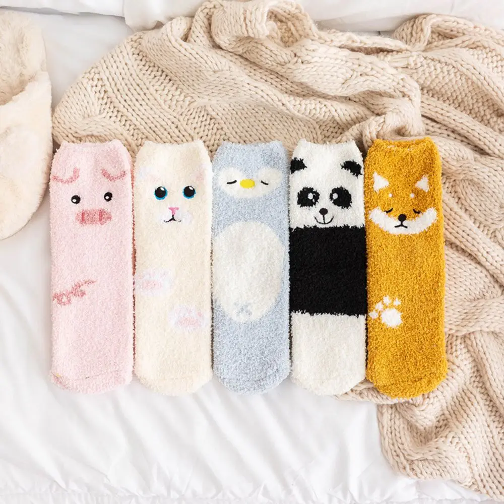 Lovely Cartoon Animals in Autumn and Winter Plush ThiCkened Warm Middle Tube Socks Cat pig panda Sleeping Socks Home Floor Socks