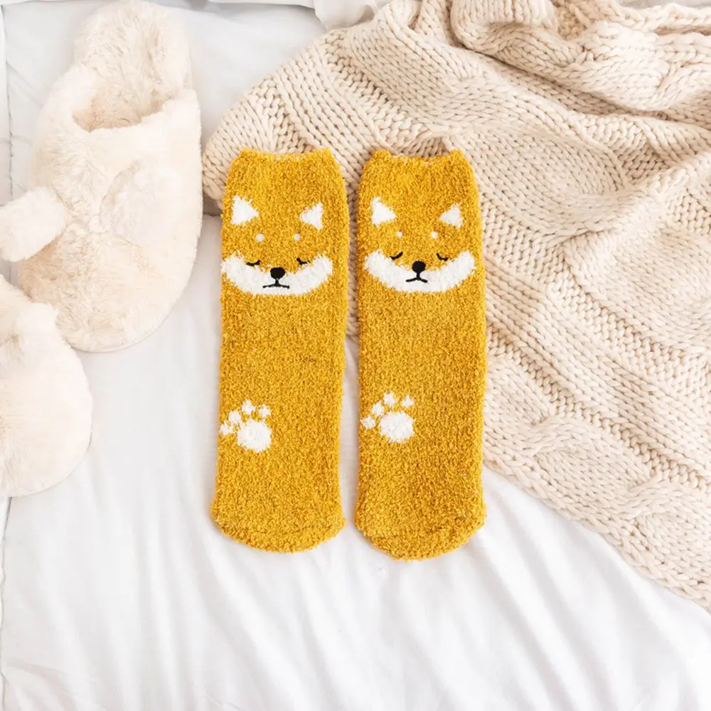 Lovely Cartoon Animals in Autumn and Winter Plush ThiCkened Warm Middle Tube Socks Cat pig panda Sleeping Socks Home Floor Socks