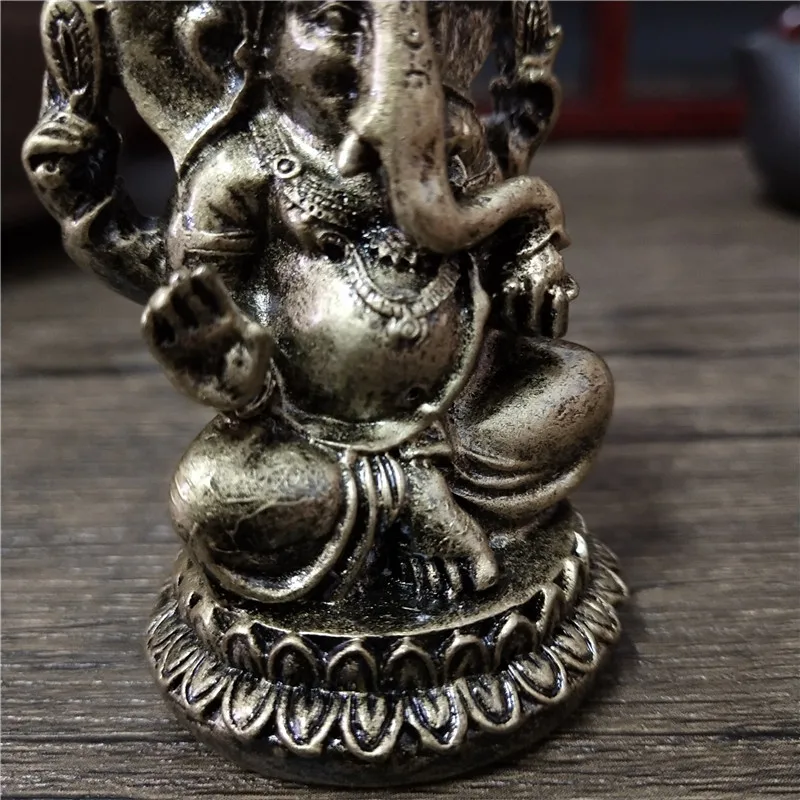 Bronze Color Lord Ganesha Buddha Statues Elephant Hindu God Sculpture Figurines Ornaments Resin Home Decoration Lucky Gifts