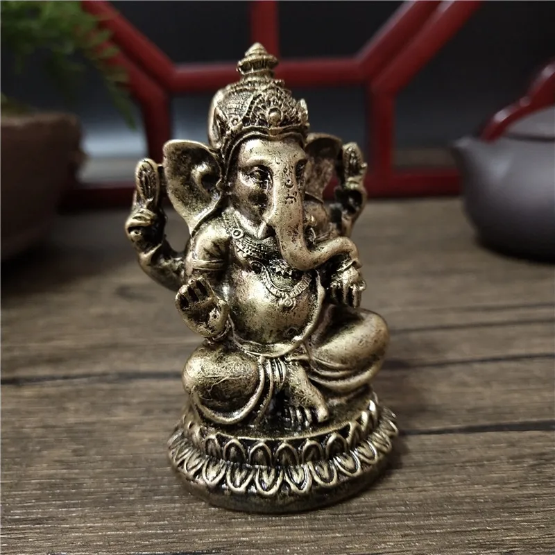 Bronze Color Lord Ganesha Buddha Statues Elephant Hindu God Sculpture Figurines Ornaments Resin Home Decoration Lucky Gifts